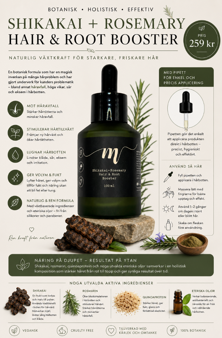 Shikakai + Rosemary Hair & Root Booster – botanisk formula med pipett mot håravfall, för stimulerad hårtillväxt och lugnad hårbotten